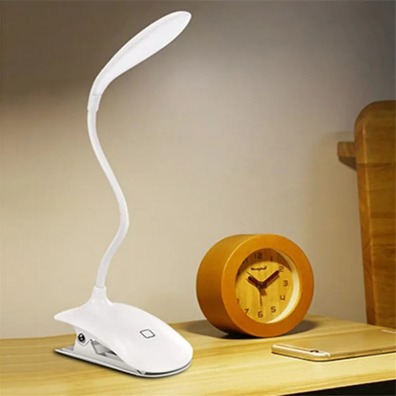 Светодиодный настольный светильник для чтения с защитой глаз настольная лампа с зажимом для чтения книг светильник USB 5 в настольная сенсорная 3 режима заряжаемая лампа - Цвет корпуса: White