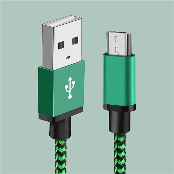 Micro USB кабель 2.4A нейлон Быстрая зарядка USB кабель для передачи данных для samsung Xiaomi LG планшет Android мобильный телефон usb зарядный шнур - Цвет: Зеленый