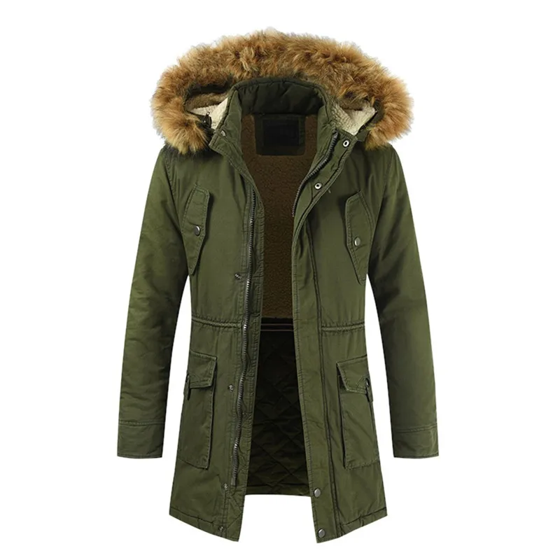 Мужские модные пальто, новые мужские зимние теплые спортивные костюмы на молнии, Повседневная однотонная верхняя одежда с длинным рукавом, пальто, однотонный кардиган с капюшоном - Цвет: Army Green