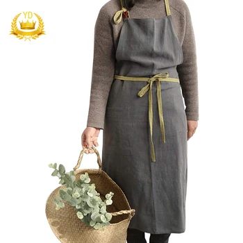 

Cotton And Linen Oversized Home Kitchen Apron Sleeveless Solid Color Housework YDHS