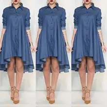 Vintage Casual Women Loose Long Sleeve Denim Shirt Dress New Arrival Jeans Mini Dress(China)