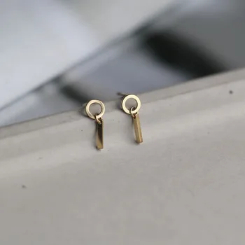 

CMajor 9K Solid Gold Earring Temperament Geometric Circle Small Straight Stick Shape Minimal Simple Stud Earrings Gift for Women