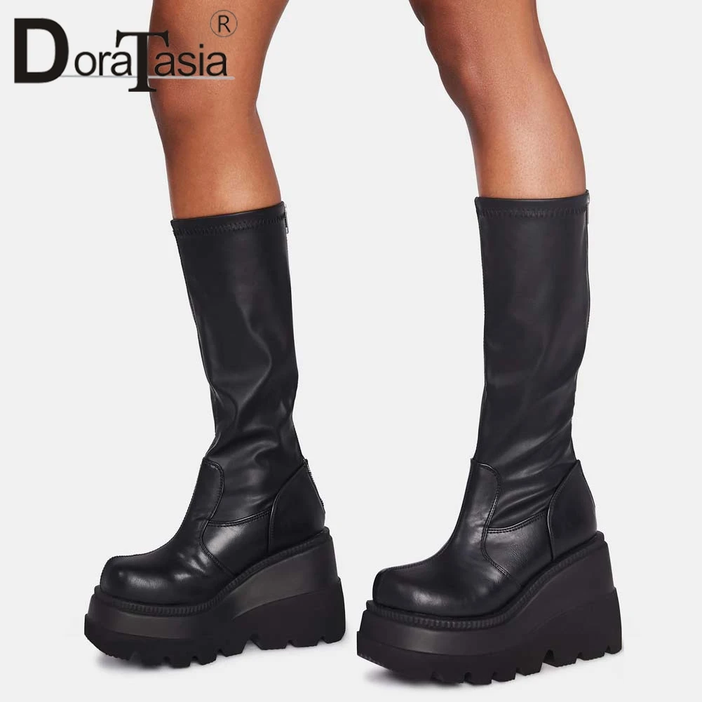 DORATASIA de gran tamaño 35-43 diseño de marca señoras botas con plataforma alta moda cremallera de tacón alto botas de las mujeres 2020 cuñas zapatos de mujer