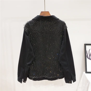 

2020 Spring Autumn New Industrial Diamond Shiny Jeans Coat Women's Loose-Fit Long Sleeve Popular Jacket CowboyTops Student Coats