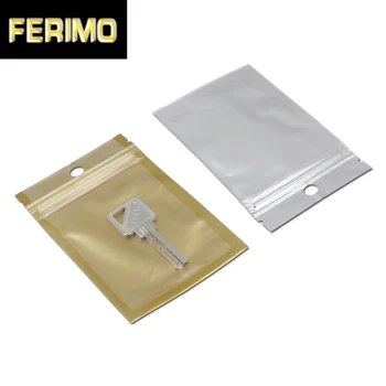 

300Pcs/Lot 8*13cm Golden/Clear Self Sealed Zipper Plastic Retail Packaging Packing Pack Bag, Zip Lock Bag Package With Hang Hole