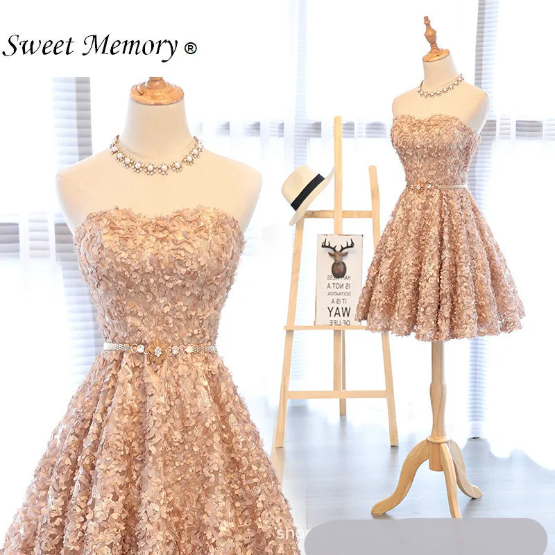 

Sweet Memory Short Khaki Cocktail Dresses Gray Champagne Graduation Dress With Belt SW19111