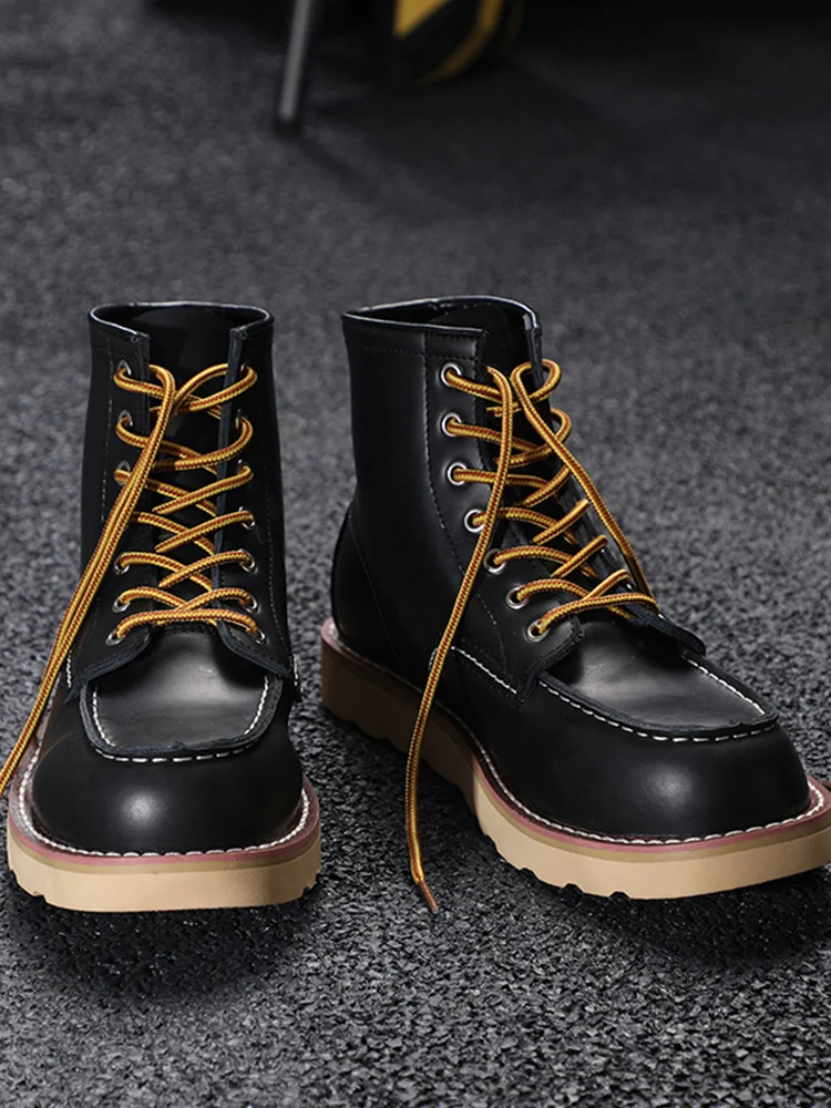 ZFTL Men Ankle Cow Leather Vintage Motorcycle Chelsea Boots Tooling Boots Winter Cotton Casual Retro Lace up Brown Leather boots Mens leather boots Motorcycle leather boots