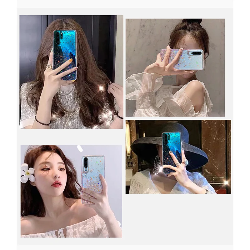 Luxury Glitter Case For Huawei P30 P20 P40 Pro Plus Mate 20 Pro Lite Nova 5T P Smart 2019 2021 TPU Transparent Cover Case 2