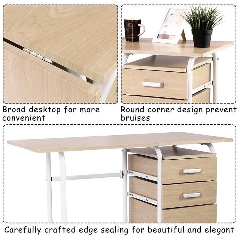 Folding Computer Laptop Desk Wheeled Home Office Furniture Brown Natural Space-saving Folding Home Office Computer Desk HW58649 Folding Computer Laptop Desk Wheeled Home Office Furniture Brown Natural Space-saving Folding Home Office Computer Desk HW58649