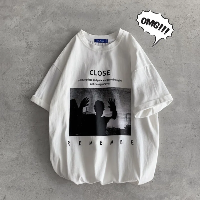 

Summer T Shirt Men Fashion Printed Casual Short-sleeved T-shirt Men Streetwear Wild Hip-hop Loose Cotton Tshirt Man Tops
