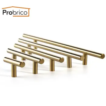 

Probrico Cabinet Handles and knobs gold closet handles Round T bar Kitchen Cupboard Wardrobe Drawer Pulls Furniture hardware