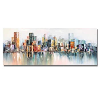 

City Hand-painted art knife oil painting Landscape architecture modern abstract wall painting living room home decoration