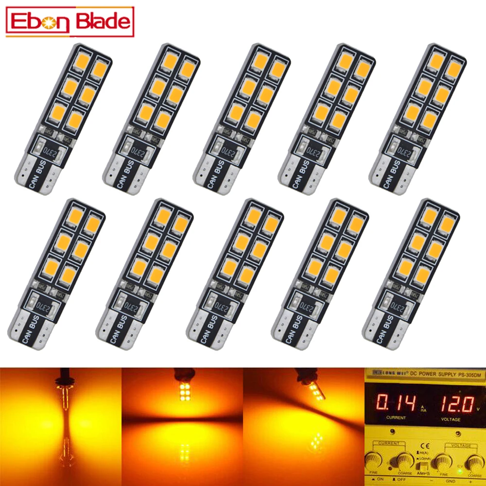 10 шт. T10 W5W светодиодный автомобильный светильник 12SMD Янтарный, оранжевый желтый 194 168 2825 5w5 Canbus укрыты внутренной сводной карта боковая лампа авто Стайлинг 12V