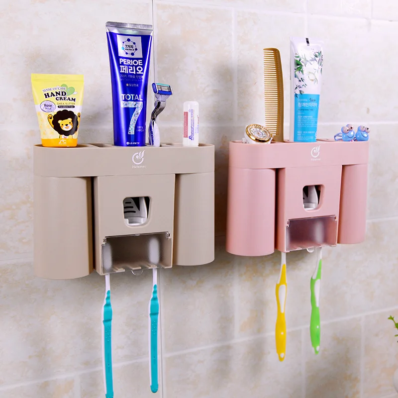 

Creative Toothpaste Dispenser Multifunction Toothbrush Holder Squeezer Plastic Cute Bathroom Organizer Shelf Bathroom Accessory