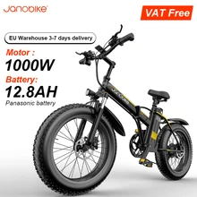 Janobike e20 48v 1000w bicicleta elétrica 12.8ah panasonic bateria dobrada 4.0 pneu de gordura e bicicleta bicicleta elétrica mountain bike neve
