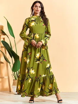 

Women Summer Bohemia Floral Evening Maxi dresses Muslim abaya Dress caftan Kaftan Arabic Turkey Abaya Dubai Hijab dress turkish