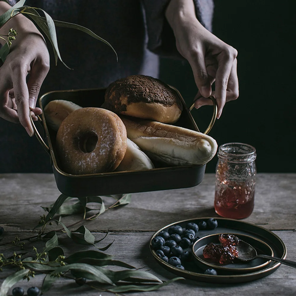 Сервировочный поднос для ресторана, реквизит для фотографий, кухонная тарелка в форме хлеба из кованого железа, винтажный стиль, украшение для дома, отеля, тарелка для хранения