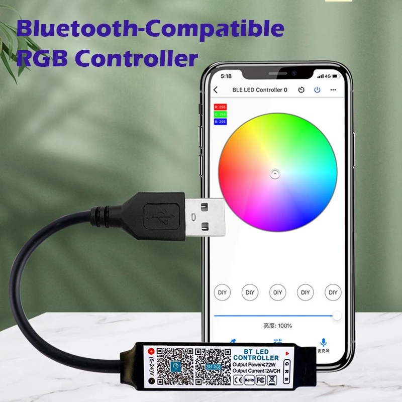 Description Picture 6 of itemMini RGB Bluetooth-compatible Controller Music LED Light Strip Controller for RGB Tape Lights Smart APP Control DC 5V 12V 24V
