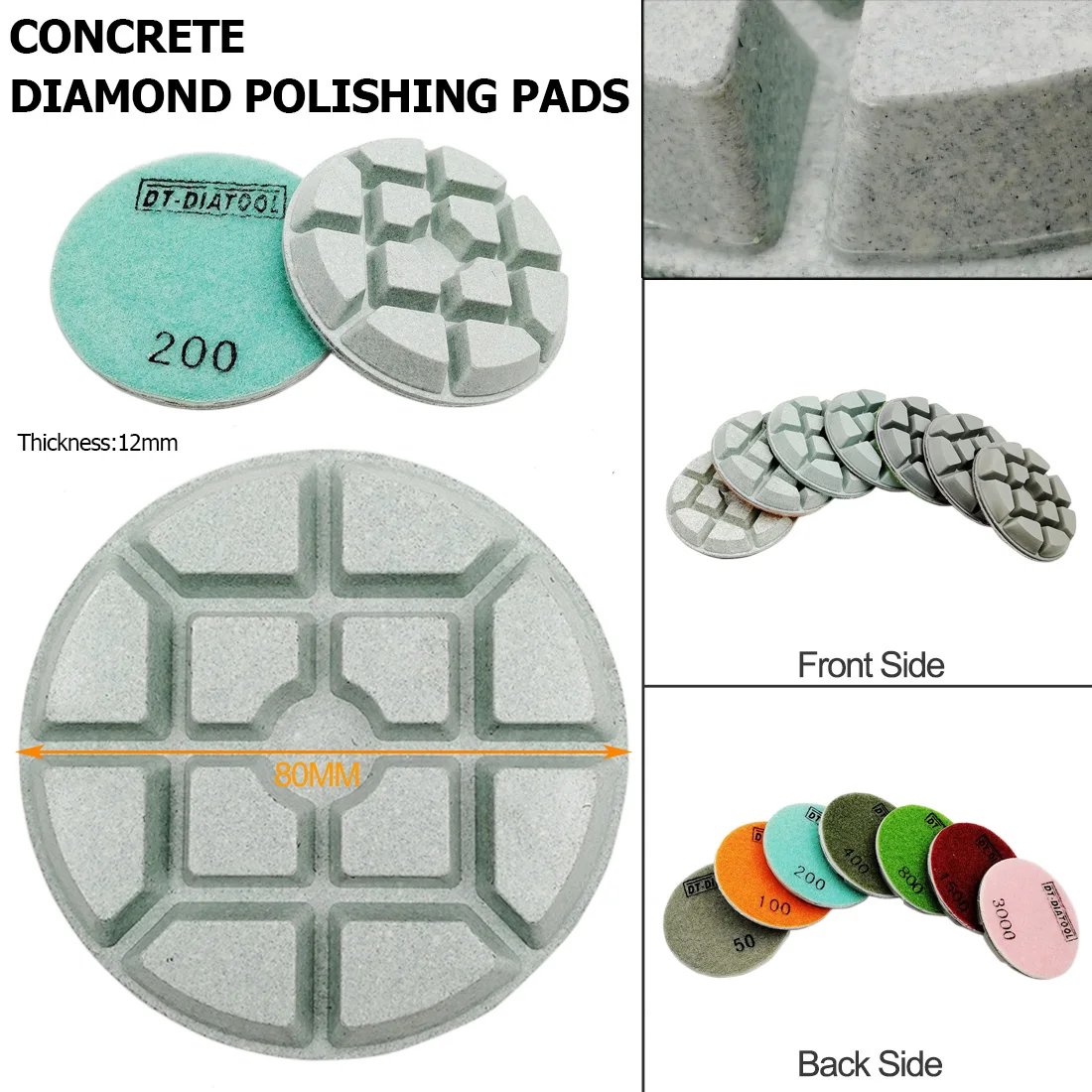 DT-DIATOOL 3pcs/set Grits #100 Diamond Resin Bond Concrete Polishing Pads Sanding Discs For concrete cement Floor Dia 80mm/3inch