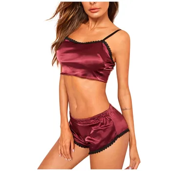 

Satin Silk Pajamas on for Women Sexy Sleepwear Nightshirts Comfy Lingerie Underwear Casual Daily Lounge 2020 Summer #3