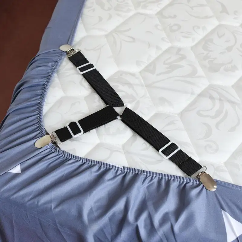 

4Pcs Sheet Fasteners Bed Sheet Buckle Tablecloth Clip Anti-Move Band Practical Household Bedroom Sheet Clips