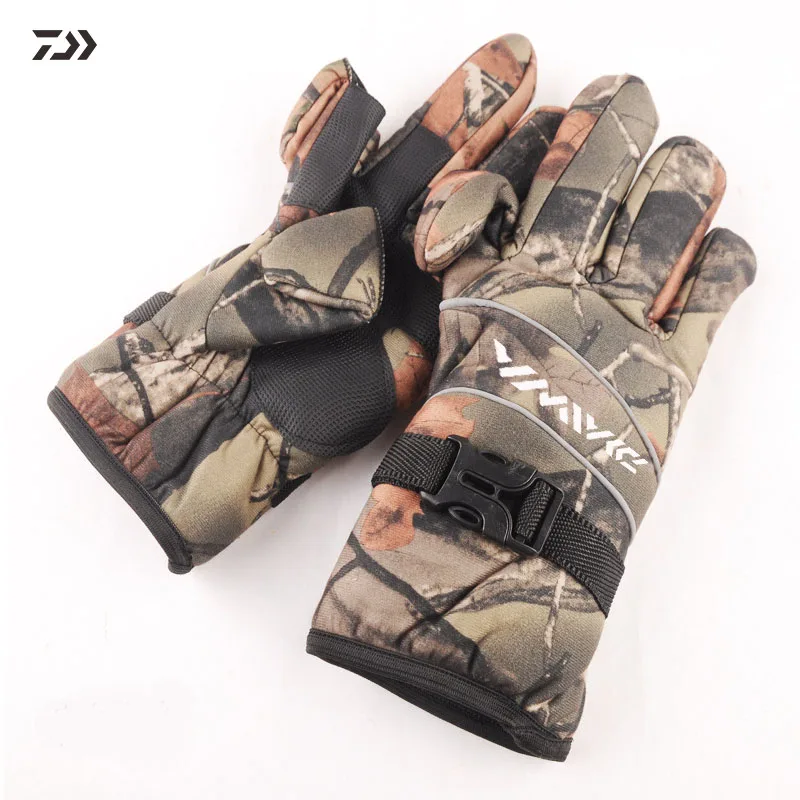 Прочные теплые перчатки для рыбалки Daiwa, мужские зимние перчатки с отверстиями для большого пальца, походная одежда для рыбалки, Нескользящие защитные перчатки для рыбалки, спортивные перчатки