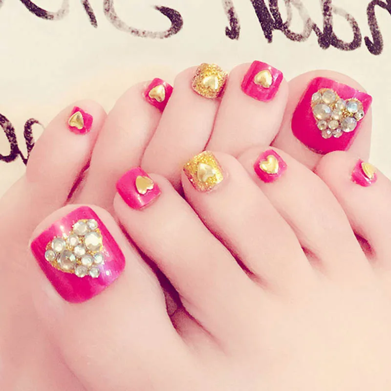 24 Pcs/Set Fresh Summer Style 3D Toe Fake Nails Foot Full Toes Nail Art