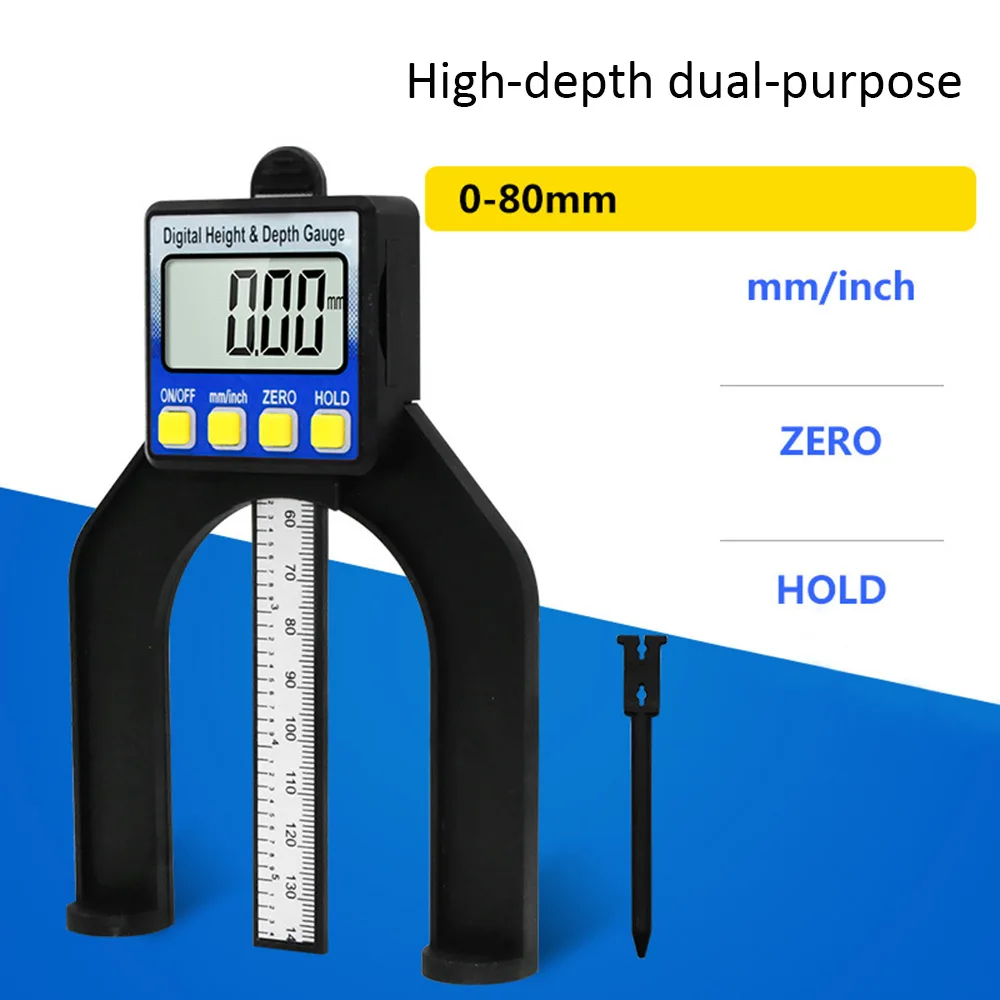 

0-80mm Digital Depth Gauge Digital Tread Depth Gauge LCD Magnetic Self Standing Aperture Depth Measurement Hand Routers
