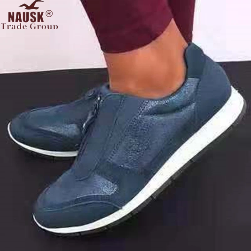 NAUSK женские повседневные кроссовки из искусственной кожи на молнии осенние