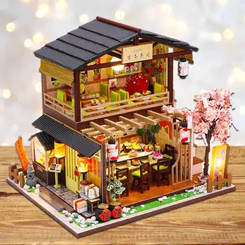 

DIY Dollhouse Kit 3D Assembled Sushi Shop Handmade House Mini Cabin For Christmas Birthday Valentine's Day Gift