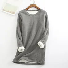 Новая осенне-зимняя Толстовка размера плюс, свободная, с круглым вырезом, утолщенная и бархатная рубашка, овечья шерсть, теплая и нижняя рубашка для женщин