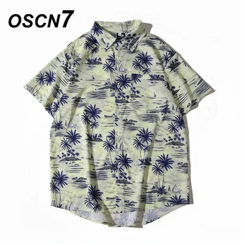 

OSCN7 Casual Streetwear Beach Printed Short Sleeve Shirt Men 2020 Hawaii Oversize Fashion Harujuku Women Shirts 2066