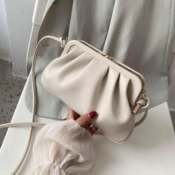 

Cloud Shape Small PU Leather Crossbody Bags for Women New Summer Female Shoulder Handbags Solid Color Ladies' Travel Clip Bags