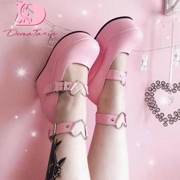 Doratasia Brand New Ladies Pink Sweet Cute women's Pumps Wedges High Heels Pumps Fashion Platform Lolita Gothic Shoes Woman 1