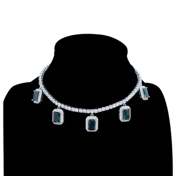

Hiphop Bling Iced Out Tennis Cubic Zirconia Chain With Green Red stone Necklaces Gold Color Women Chain Fashion Jewelry