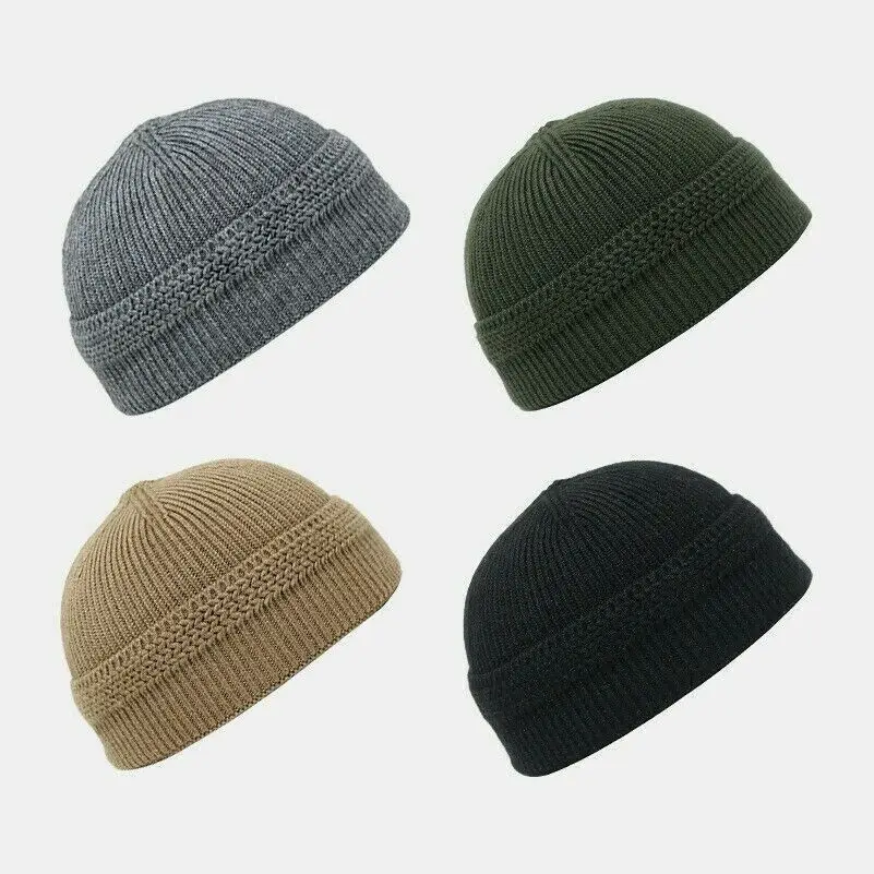 Men Knitted Hat Beanie Skullcap Sailor Caps Cuff Brimless Casual