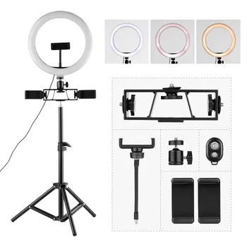 

10 InchLED Ring Light Selfie Light USB 3 Lighting 3*Phone Holders+72cm Tripod Stand+Remote Shutter for Live Streaming Video Vlog