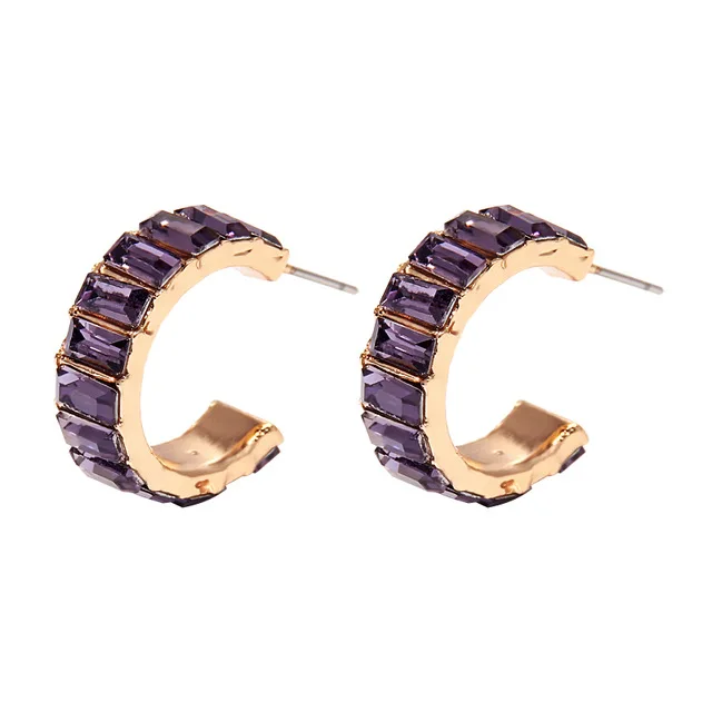 Маленькие женские серьги-манжеты с отворотами, цветные циркониевые хрустальные штабелируемые С-образные клипсы, серьги без проколов, ювелирные изделия на клипсах для ушей - Окраска металла: Purple