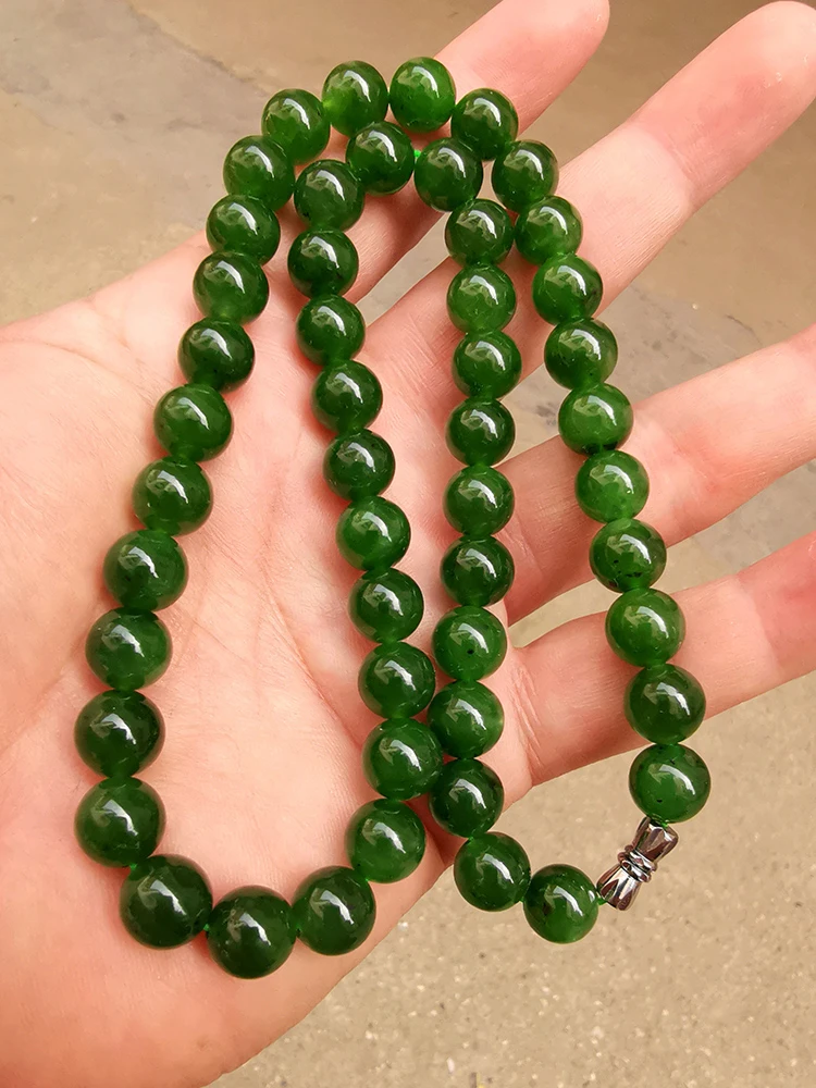 Jade Bead Necklace in 18K White Gold