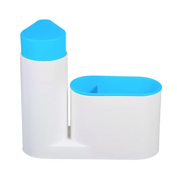 

Modern Plastic Kitchen Sink Countertop Liquid Dish Soap Dispenser Pump Bottle Caddy with Storage Compartments Holds Sponge