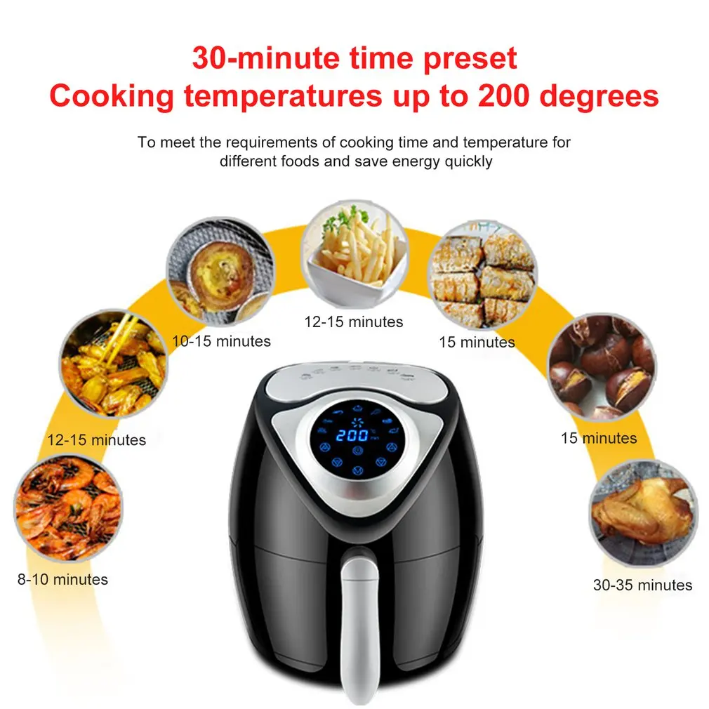 1300W/2.6L Air Fryer Large Capacity Air Fryer Household Smoke-free Electric Frying Pan Smart Touch Screen Fries Machine EU plug