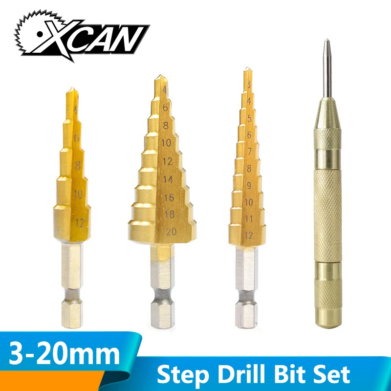  Xcan 3-12/4-12/4-20 HSS Titanium Coated Pagoda Drill HSS Power Tools Mini Drill Bit Wood/Metal Hole