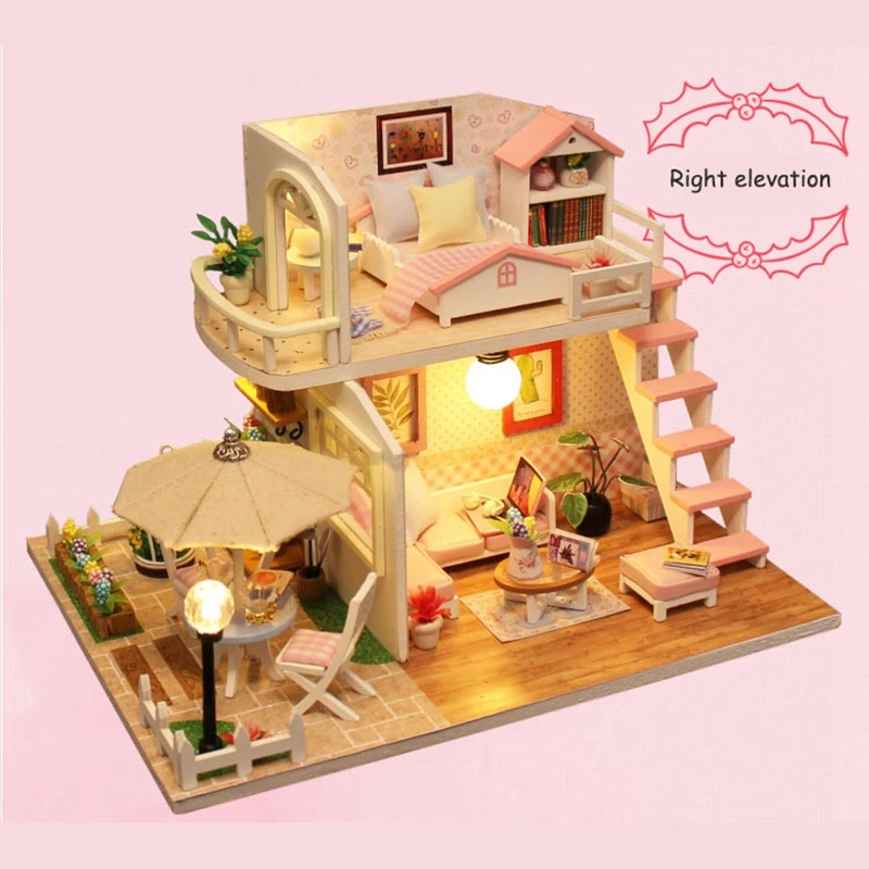 Кукольный дом розовый Лофт 3D деревянная DIY мебель для коттеджей чердак флэш миниатюрный кукольный домик Дети Образование Подарки на день рождения игрушки