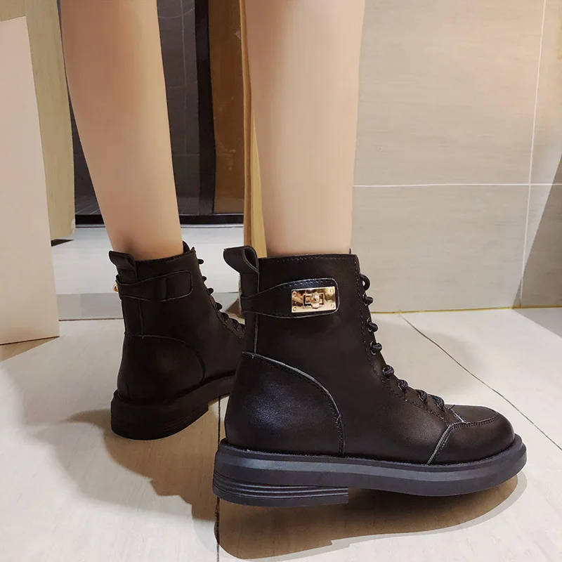 

Black handsome Martin boots women 2019 new all-around autumn and winter Korean version British short boots academy style Knight