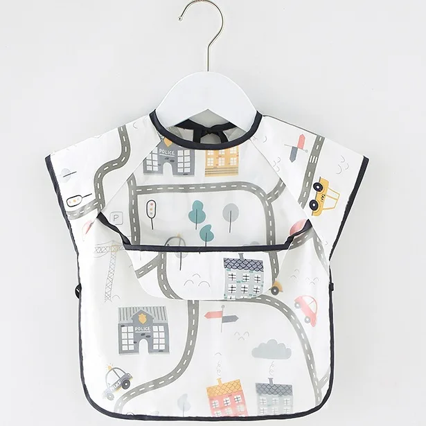 Baby Bib Waterproof Apron Long Sleeve Art Smock for Kids Baby Stuff Chest Protection Feeding Bibs road short