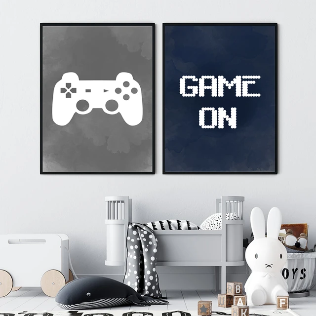 Aquarela gamepad preto e branco pintura em tela menino jogo ilustração  cartaz da parede arte imagem do gamer crianças decoração do quarto