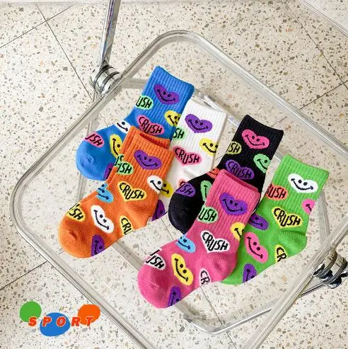 3-8Year 3 Pairs 2021 spring cartoon smiley face baby socks for small and medium children sports boy girl socks