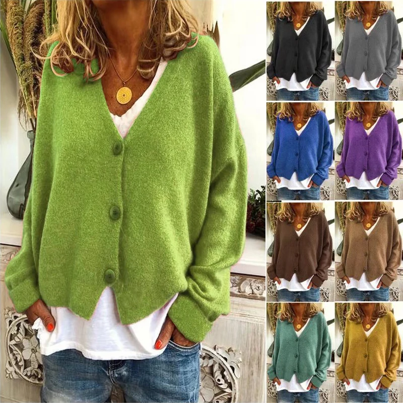 Хит, женский свитер для отдыха, Свободный вязаный кардиган, чистый цвет, свитер, Рождественский женский свитер, подарок - Цвет: Apple Green
