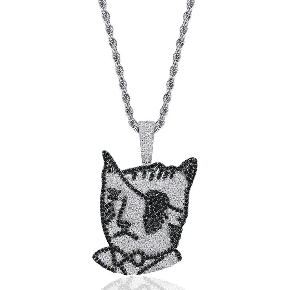 

Pirate One-eyed Cat Character Cartoon Pendant Necklace Iced Out Cubic Zircon Men's Hip Hop Jewelry Gifts for Men Women