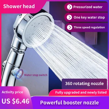 

Handheld Shower Head High Pressure Chrome 3 Spary Setting with ON/OFF Pause Switch Water Saving Adjustable Luxury Spa Detachable